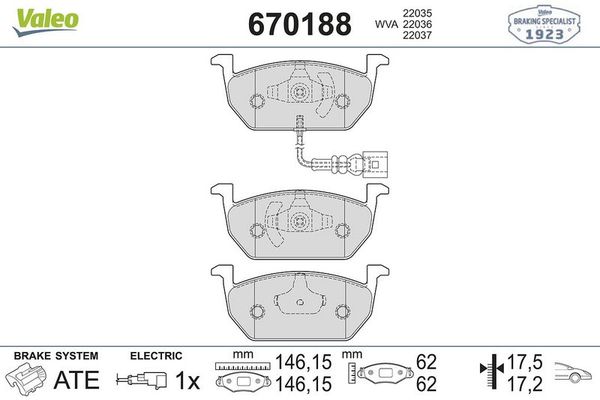 Fren Disk Balata Ön Volkswagen Golf VII (5G1/BE1)(09.2012->)  VALEO 670188