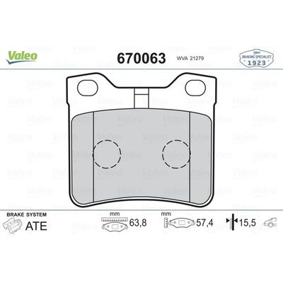 Fren Disk Balata Arka Peugeot 607 (S1)(11.1999->12.2004)  VALEO 670063