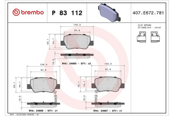 Fren Disk Balata Arka Toyota Avensis (T27)(2015->)  BREMBO P 83 112