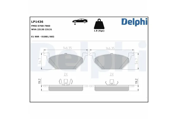 Fren Disk Balata Ön Audi A1 Sportback (8XF)(11.2014->)  DELPHI LP1436