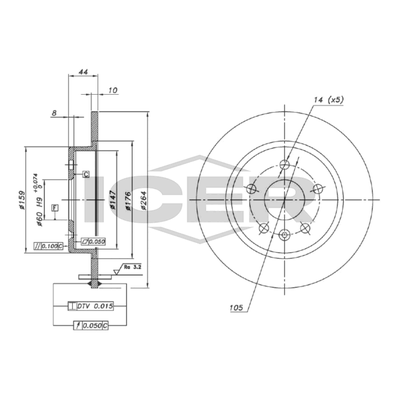 Fren Disk Ayna Arka Sağ ve Sol Opel Astra K Sports Tourer (10.2015->)  WALBURG WBD1364C