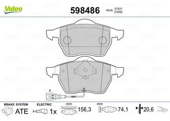 Fren Disk Balata Ön VALEO 598486  3A0698151 3A0698151A 8D0698151A 1J0698151M 8N0698151A JZW698151C 1J0698151K