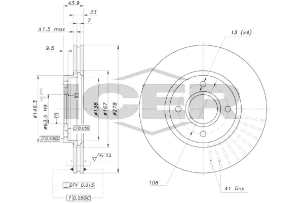 Fren Disk Ayna Ön Sağ ve Sol Ford Tourneo Courier (C4A)(2013->)  WALBURG WBD1064D