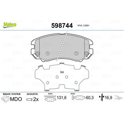 Fren Disk Balata Ön Hyundai Tucson (JM)(2004->)  VALEO 598744