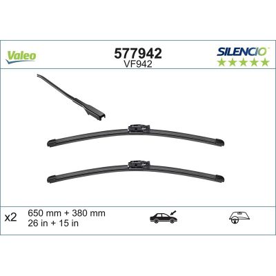Silecek Süpürgesi Ön  650/380 mm - 26/15 inç Renault Captur (2013->)  VALEO 577942