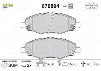 Fren Disk Balata Ön VALEO 670894  44650K130 44650K040 WVA24523 04465-0K130 44650K310 04465-0K310 4465YZZDU 04465YZZDU