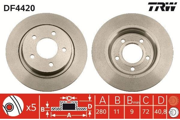 Fren Disk Ayna Arka Sağ ve Sol Mazda 5 Sedan (CR)(02.2005->)  TRW DF4420