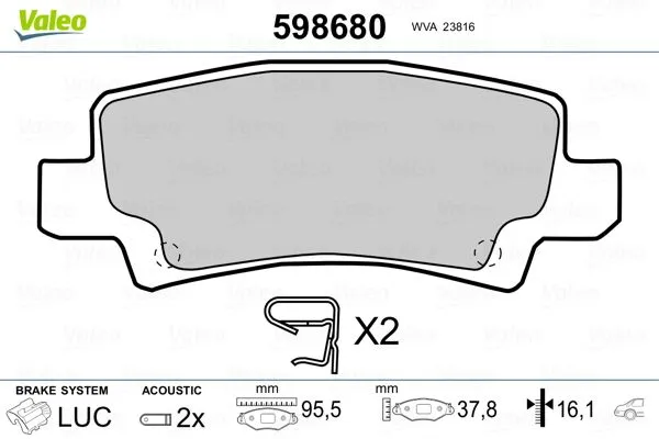 Fren Disk Balata Arka Toyota Corolla Combi SW (E12)(2002->)  VALEO 598680
