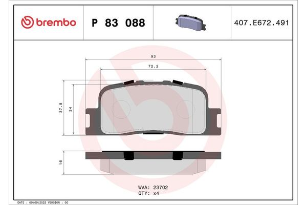 Fren Disk Balata Arka BREMBO P 83 088
