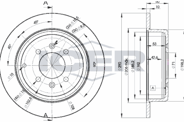 Fren Disk Ayna Arka Sağ ve Sol Peugeot 406 Coupe (S1/S2)(07.1997->)  WALBURG WBD1382C