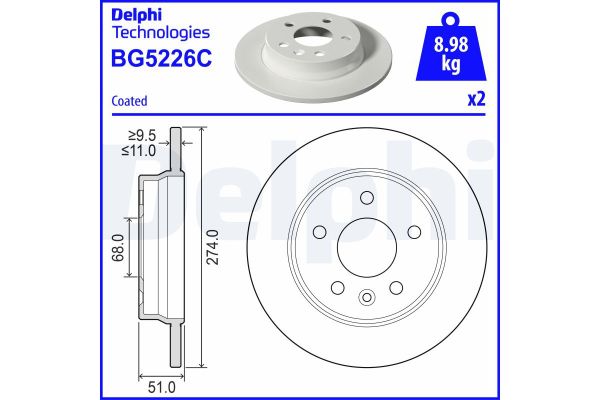 Fren Disk Ayna Arka Sağ ve Sol Mercedes T -Serisi (BM 420)(05.2022->)  DELPHI BG5226C