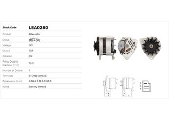 Alternatör  LUCAS ELEKTRIK LEA0280  6005706653 E4NN10B376AB E7NN10B376AA E7NN10B376AB E7NN10B376BA E7NN10B376BB 3701909M91 81863039 81868798 E3NN10B376AA E3NN10B376AB 2871A159 PRC5449 RTC5053 835339189