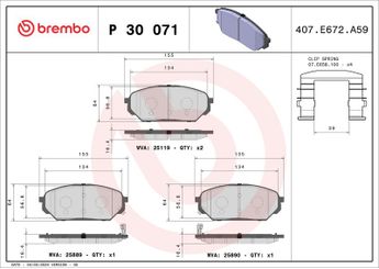 Fren Disk Balata Ön BREMBO P 30 071  581013JA50 581013JA00 581013JA01 S581013JA50
