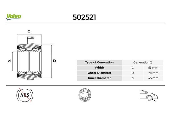 Teker Rulmanı Ön Sağ veya Sol Ford Transit Kamyonet (FY)(2000->)  VALEO 502521