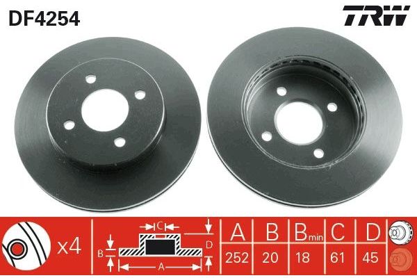Fren Disk Ayna Ön Sağ ve Sol Nissan Almera (N15)(07.1995->)  TRW DF4254