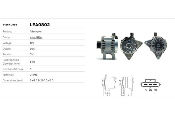 Alternatör  Ford Fusion (CBK)(2002->)  LUCAS ELEKTRIK LEA0802