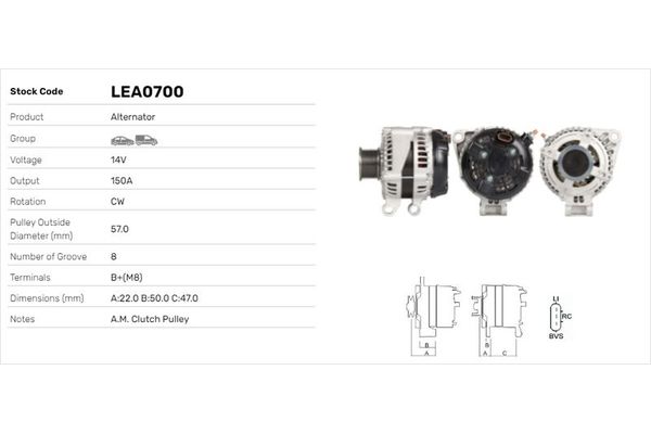 Alternatör  LUCAS ELEKTRIK LEA0700