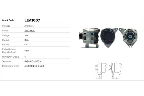 Alternatör  Citroen Saxo (03.1996->)  LUCAS ELEKTRIK LEA1007