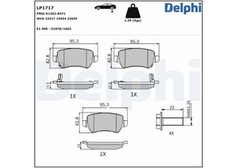 Fren Disk Balata Arka DELPHI LP1717  1605995 583021PA30 58302-1PA30 1605086 1605122 1605233 1605967 93169143 93169164 93170602 93176118 93179164 93190577 95507655