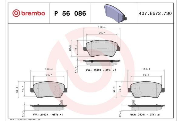 Fren Disk Balata Ön Nissan Micra (K13K/KK)(07.2010->)  BREMBO P 56 086