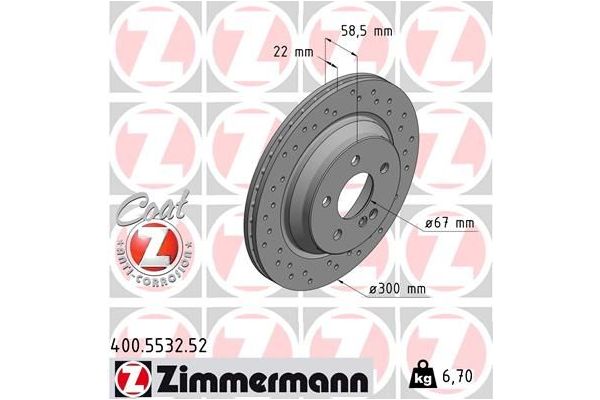 Fren Disk Ayna Arka Sağ ve Sol Mercedes SL Roadster (BM 230)(08.2001->)  ZIMMERMANN 400.5532.52