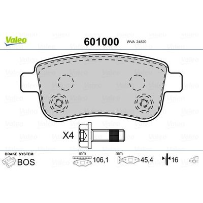 Fren Disk Balata Arka Renault Fluence (10.2009->)  VALEO 601000