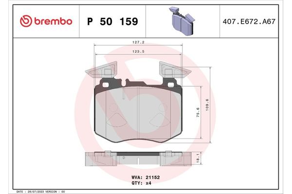 Fren Disk Balata Ön Mercedes GLC -Serisi SUV (BM 253)(06.2015->)  BREMBO P 50 159