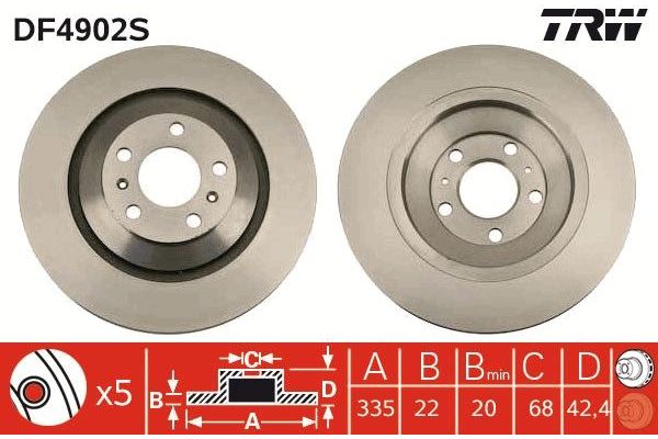 Fren Disk Ayna Arka Sağ ve Sol Audi S8 (4E)(06.2006->)  TRW DF4902S