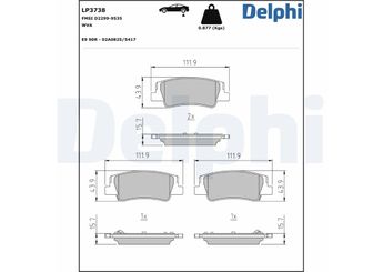 Fren Disk Balata Arka DELPHI LP3738  58302L0A15 58302L1A00 58302N7A00 58302L4A05 58302AOA50 58302ATA60