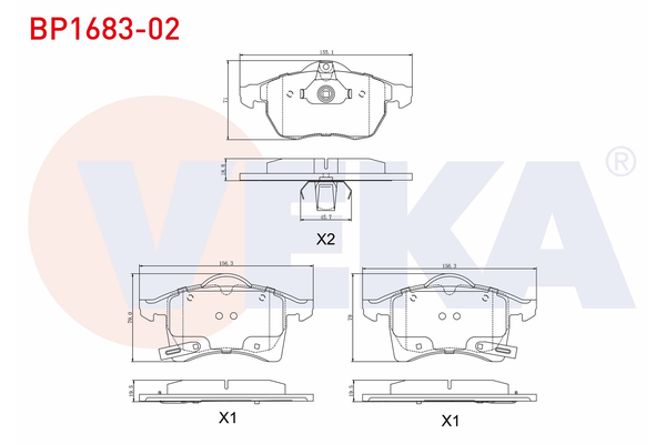 Fren Disk Balata Ön Opel Combo (Corsa C)(2001->)  VEKA BP1683-02