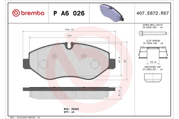 Fren Disk Balata Ön Iveco Daily Kombi (2006->)  BREMBO P A6 026