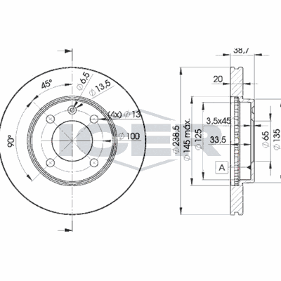 Fren Disk Ayna Ön Sağ ve Sol Volkswagen Golf I (171/173)(08.1974->1981)  AYD 50369