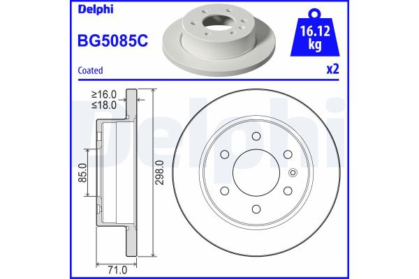 Fren Disk Ayna Arka Sağ ve Sol Mercedes Sprinter III Kamyonet / Çift Kabin RWD/AWD (907)(02.2018->)  DELPHI BG5085C