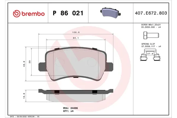 Fren Disk Balata Arka Volvo S80 Sedan (02.2006->)  BREMBO P 86 021
