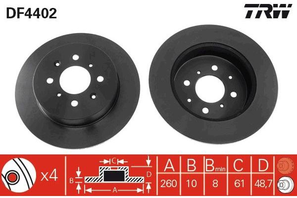 Fren Disk Ayna Arka Sağ ve Sol MG Rover MG ZS (2001->)  TRW DF4402