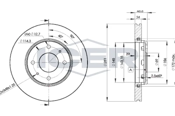 Fren Disk Ayna Ön Sağ ve Sol Mitsubishi Carisma 5 Kapı (DA0)(2000->)  MGA 50533
