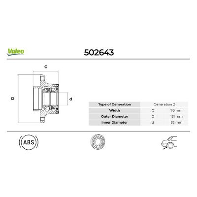 Teker Rulmanı Arka Sağ veya Sol Audi A4 Sedan (8E)(04.2003->)  VALEO 502643