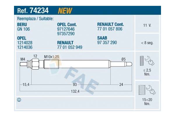 Isıtma Bujisi  Saab 9-5 Combi (2001->)  ET1 ET132525