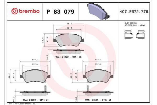Fren Disk Balata Ön Toyota Auris (E15)(10.2006->)  BREMBO P 83 079