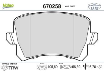 Fren Disk Balata Arka VALEO 670258  1K0698451F 3AA698451 3AA698451A 3AA698451B 3C0698451D 3C0698451F 3C0698451E JZW698451G 3C0698451 3C0698451A 3C0698451B 3C0698451C 5N0698451 L3C0698451B 5ND698451 5ND698451A