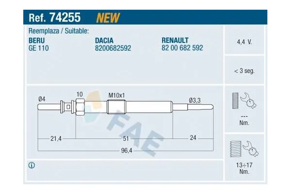 Isıtma Bujisi  Dacia Sandero II (10.2012->)  FROW 162.1904.005
