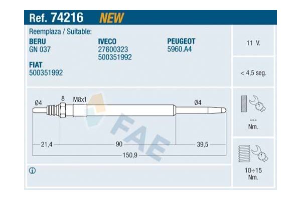 Isıtma Bujisi  Fiat Ducato Maxi P.Van, Yüksek Tavan 40 (295)(04.2014->)  SWAPP 60157