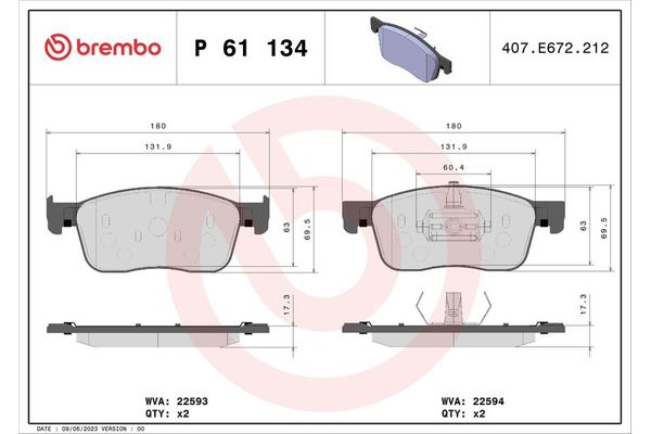 Fren Disk Balata Ön Citroen Jumpy Combi (06.2016->)  BREMBO P 61 134