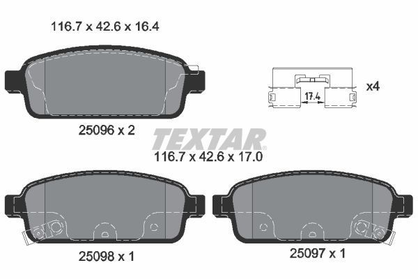 Fren Disk Balata Arka Chevrolet Cruze (2009->)  TEXTAR 2509602