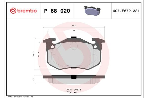 Fren Disk Balata Ön Renault Twingo (C06)(05.1993->)  BREMBO P 68 020