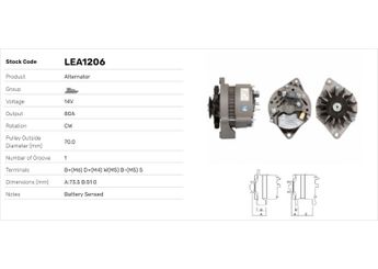 Alternatör  LUCAS ELEKTRIK LEA1206  LEA1206 2871A453 38032603 3803260-3 872019 8722357 8720195 872019-5 873633 873770