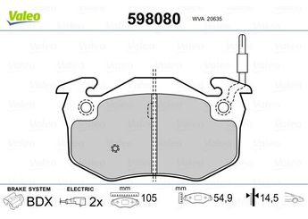 Fren Disk Balata Ön VALEO 598080  7701202213 7701202227 7701202517 7701202710 7701202891 7701203213 7701203842 7701205277 8671000104 86 71 000 104 8671016171 86 71 016 171