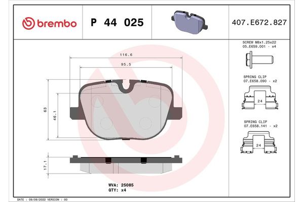 Fren Disk Balata Arka Land Rover Range Rover Sport (01.2005->)  BREMBO P 44 025