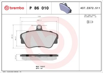 Fren Disk Balata Ön BREMBO P 86 010  3344787 3344061 33447871