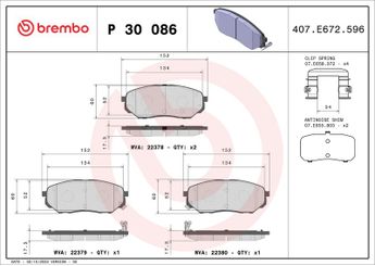 Fren Disk Balata Ön BREMBO P 30 086  58101C5A00 58101S1A70 58101S1A75 58101C5A70 S58101C5A70